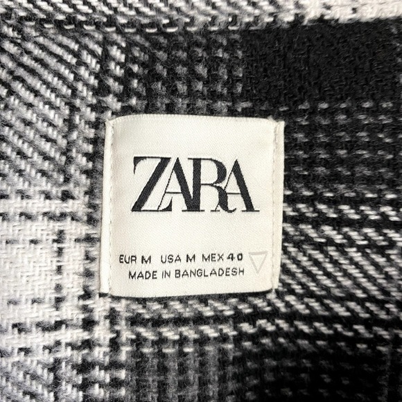 ZARA Thick Flannel Shacket Shirt Jacket Women M Black Plaid Clueless Cowgirl - Picture 5 of 7